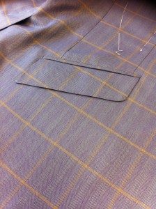 Cashmere and silk lilac cloth, attention to detail pocket matching through the seam.